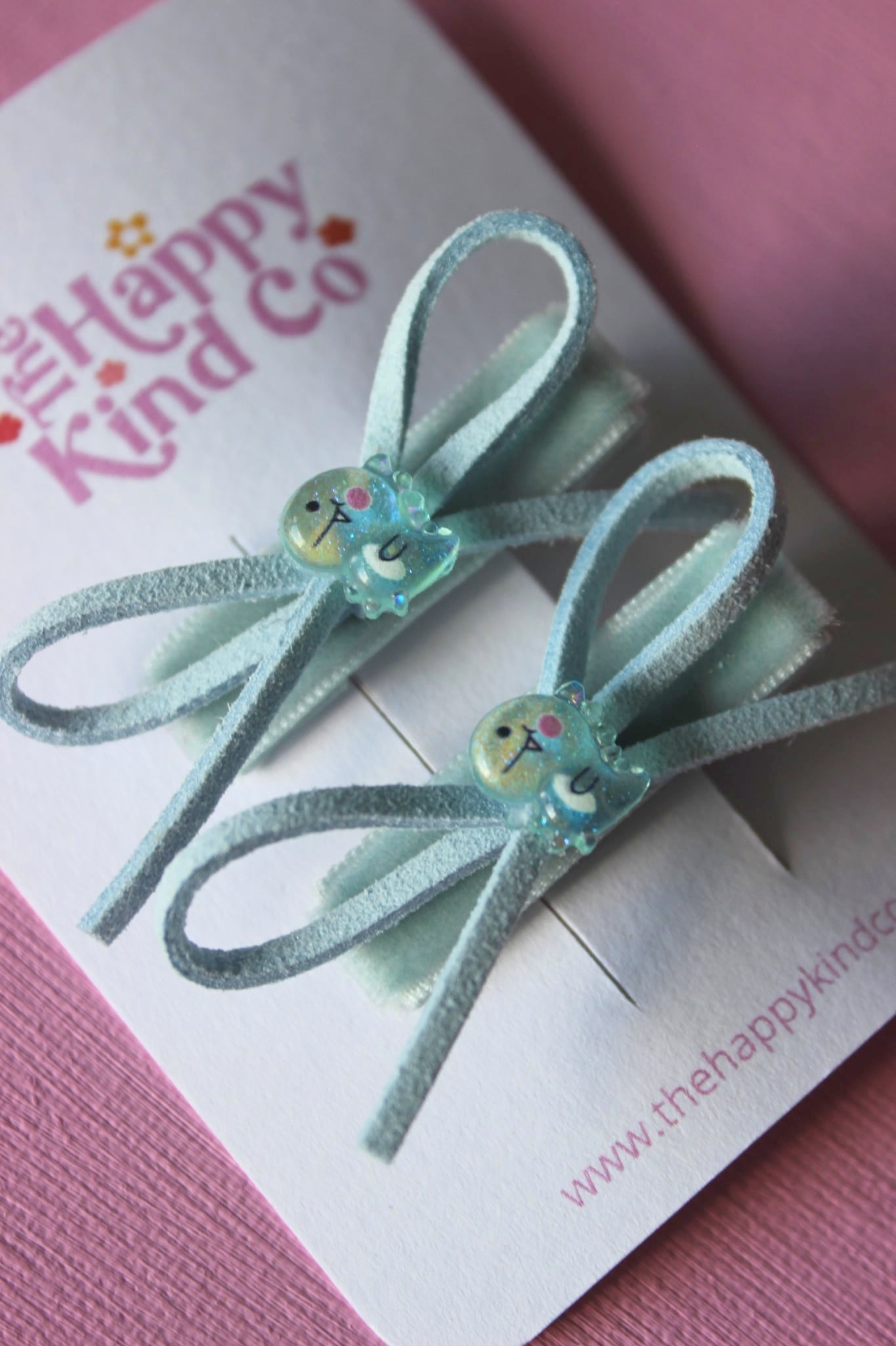 Azure Dino Bow Clips