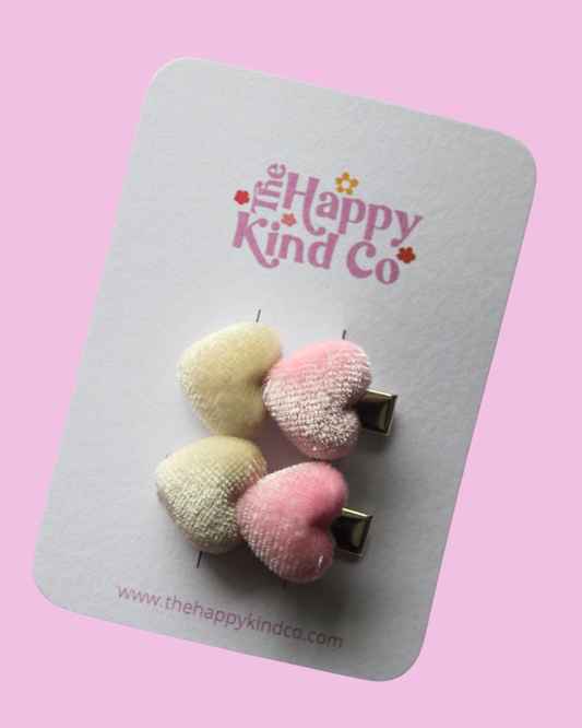 Petite Velvet Heart Clips - Marshmallow
