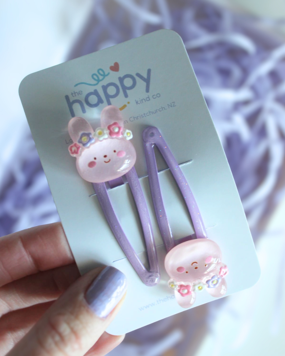Purple Glitter Meadow Bunny Snap Clips