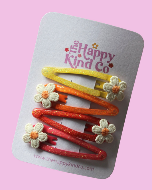 Glitter Daisy Combo Clips - Fruit Salad