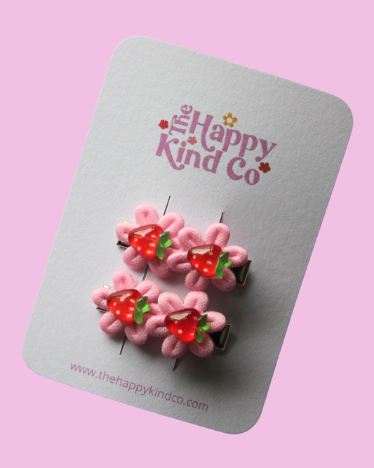 Strawberry Flower Clips - Candy Pink