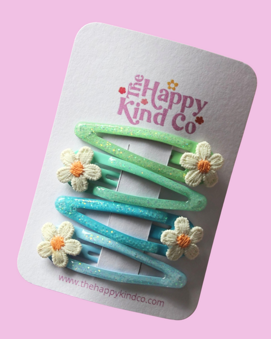 Glitter Daisy Combo Clips - Ocean Meadow