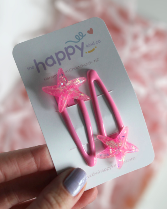 Pink Starfish Sparkle Snap Clips