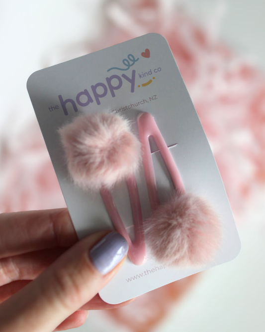 Blush Pom Pom Snap Clips