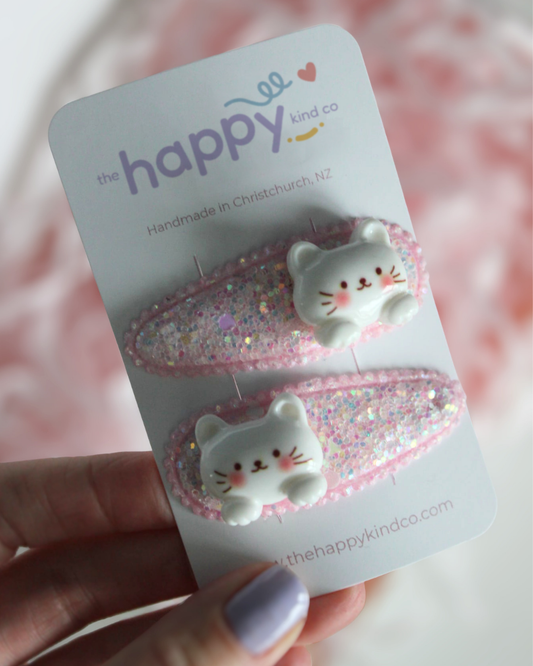 Glitter Kitty Snap Clips