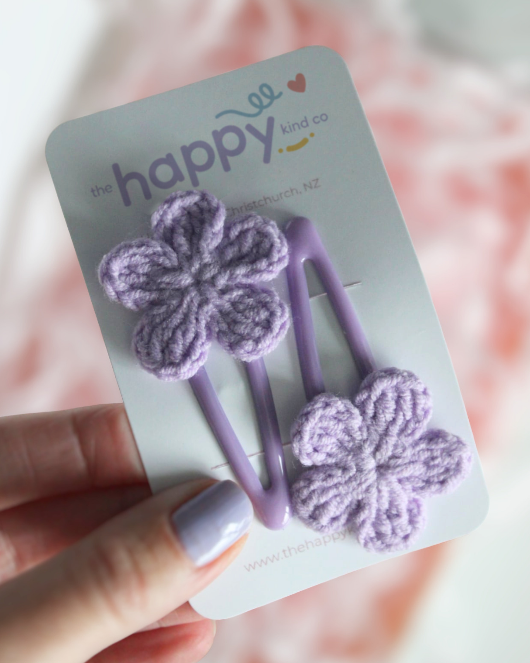 Creamy Lavender Crochet Flower Snap Clips