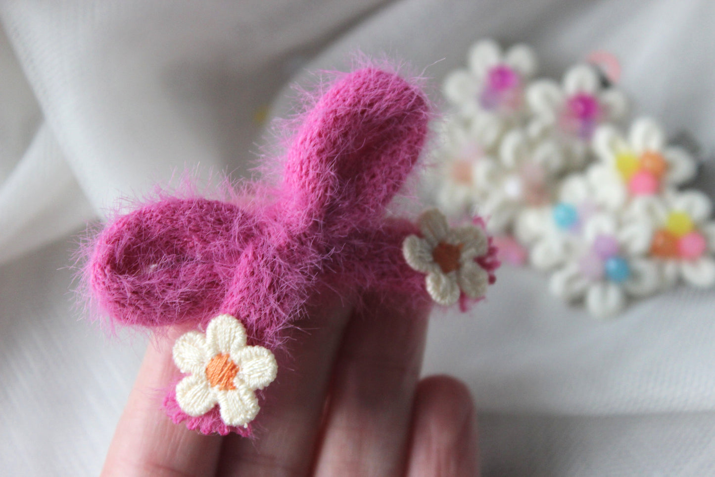 Fluffy Pigtail Bow Clips - Magenta