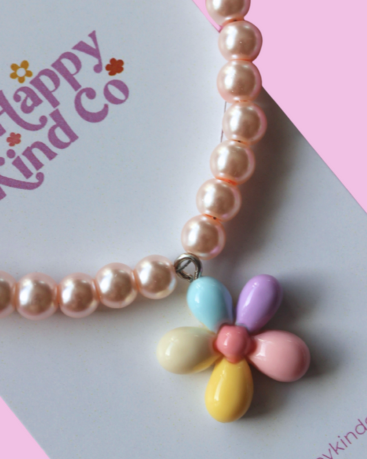 Pearl Rainbow Flower Necklace