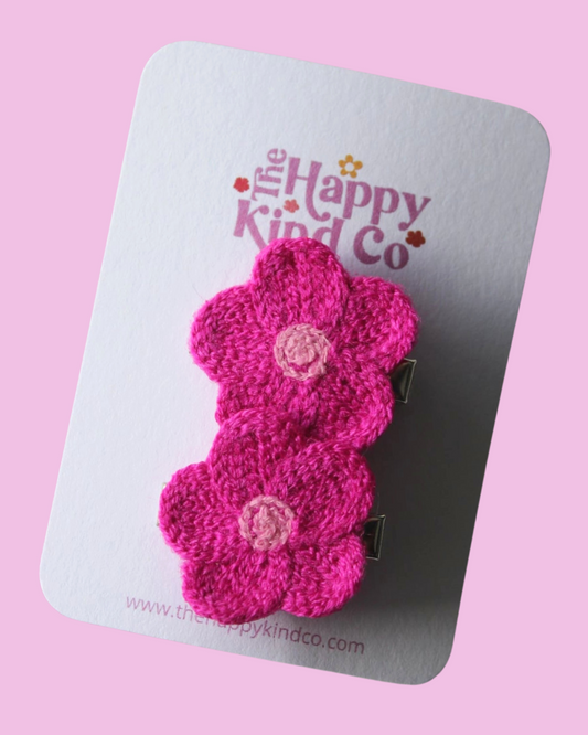 Magenta Knitted Bloom Clips