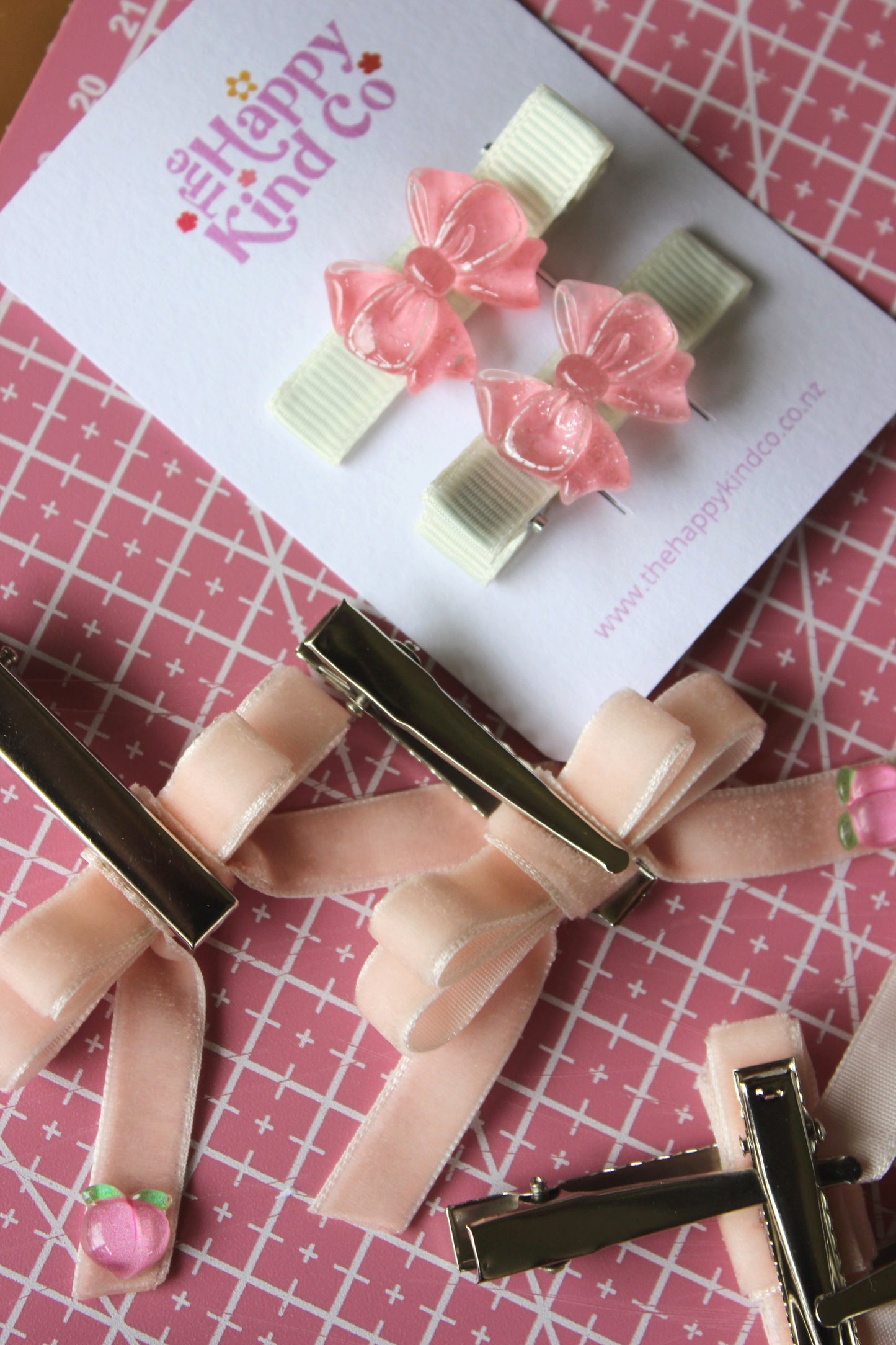 Peachy Ribbon Pigtail Bow Clips