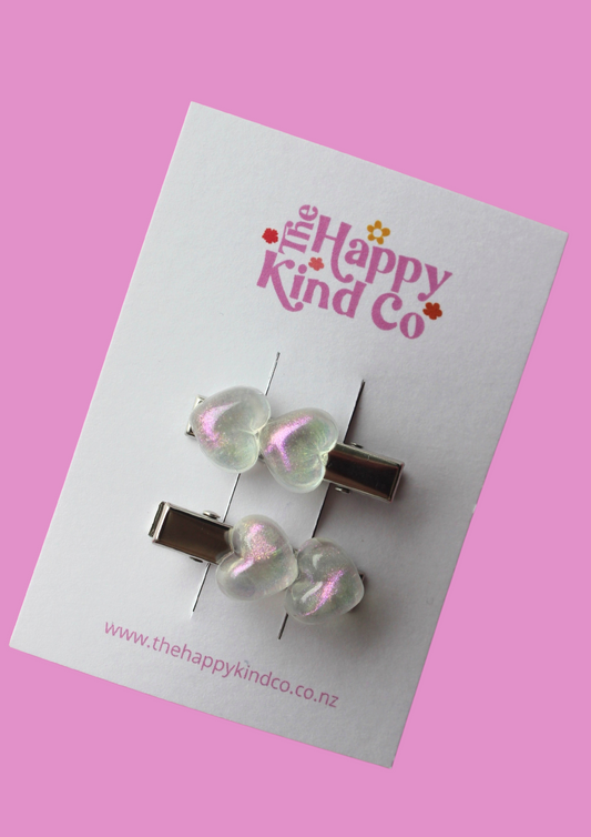 Pearlescent Heart Stopper Toddler Clips Snow