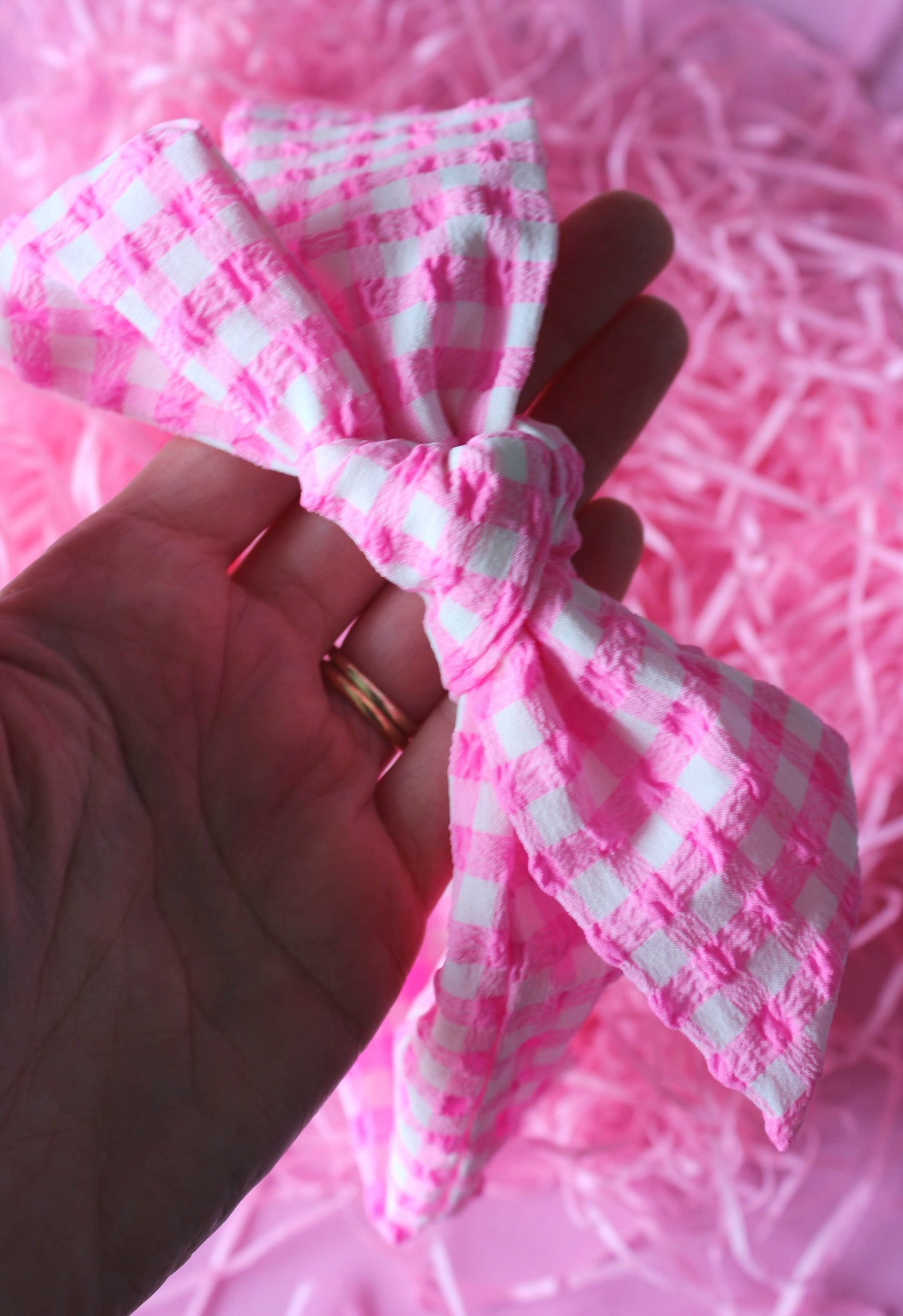 Candy Pink Gingham Tie Knot Headband