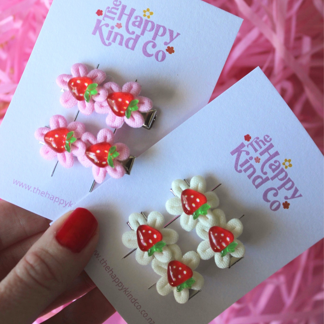 Strawberry Flower Clips - Candy Pink