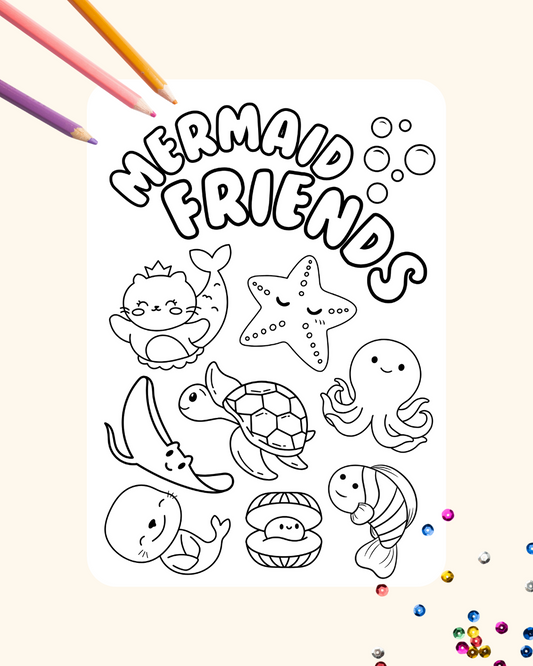 Mermaid Friends Colouring Page