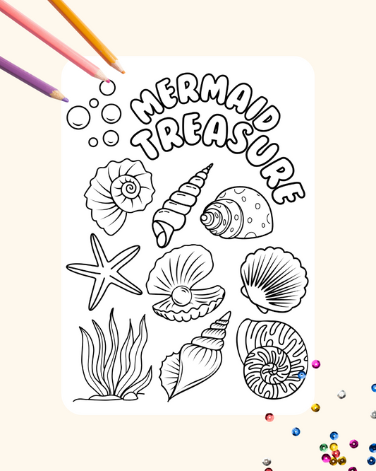 Mermaid Treasure Colouring Page