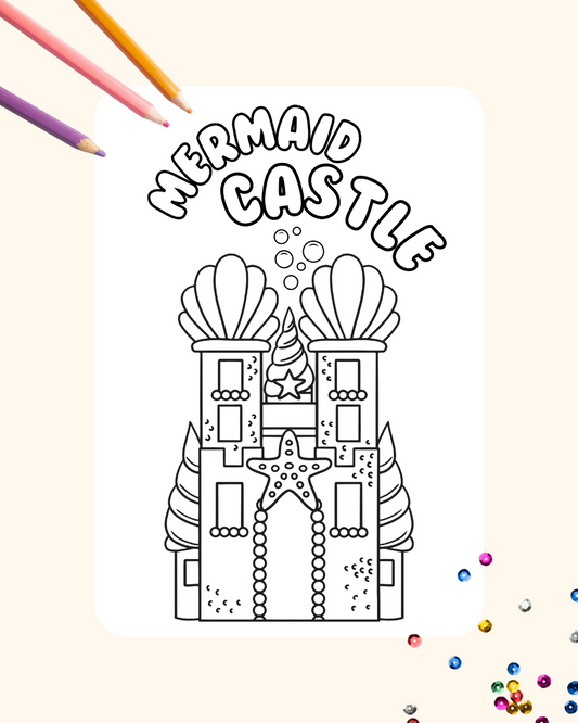 Mermaid Castle Colouring Page