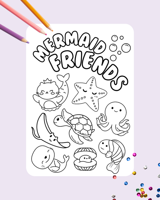 Mermaid Friends Colouring Page