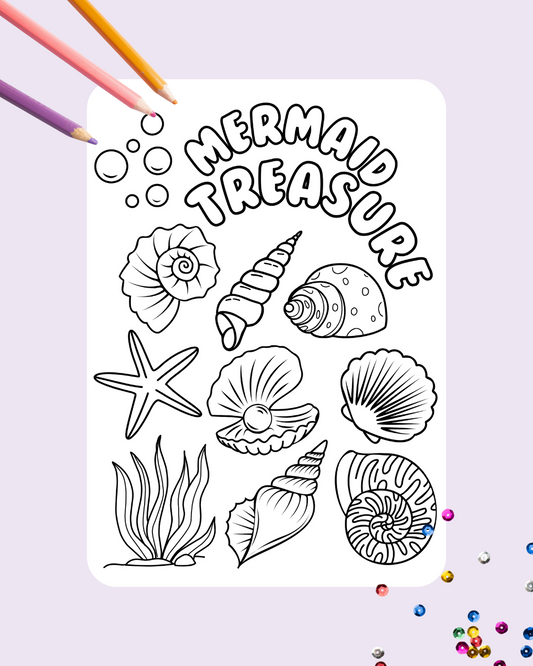 Mermaid Treasure Colouring Page