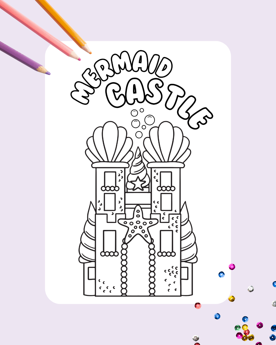 Mermaid Castle Colouring Page