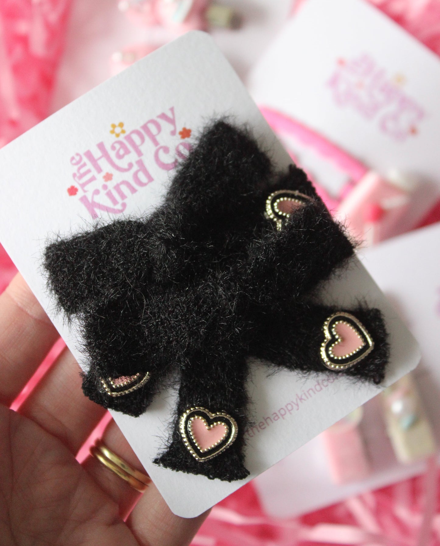 Fluffy Pigtail Bow Clips - Midnight Love