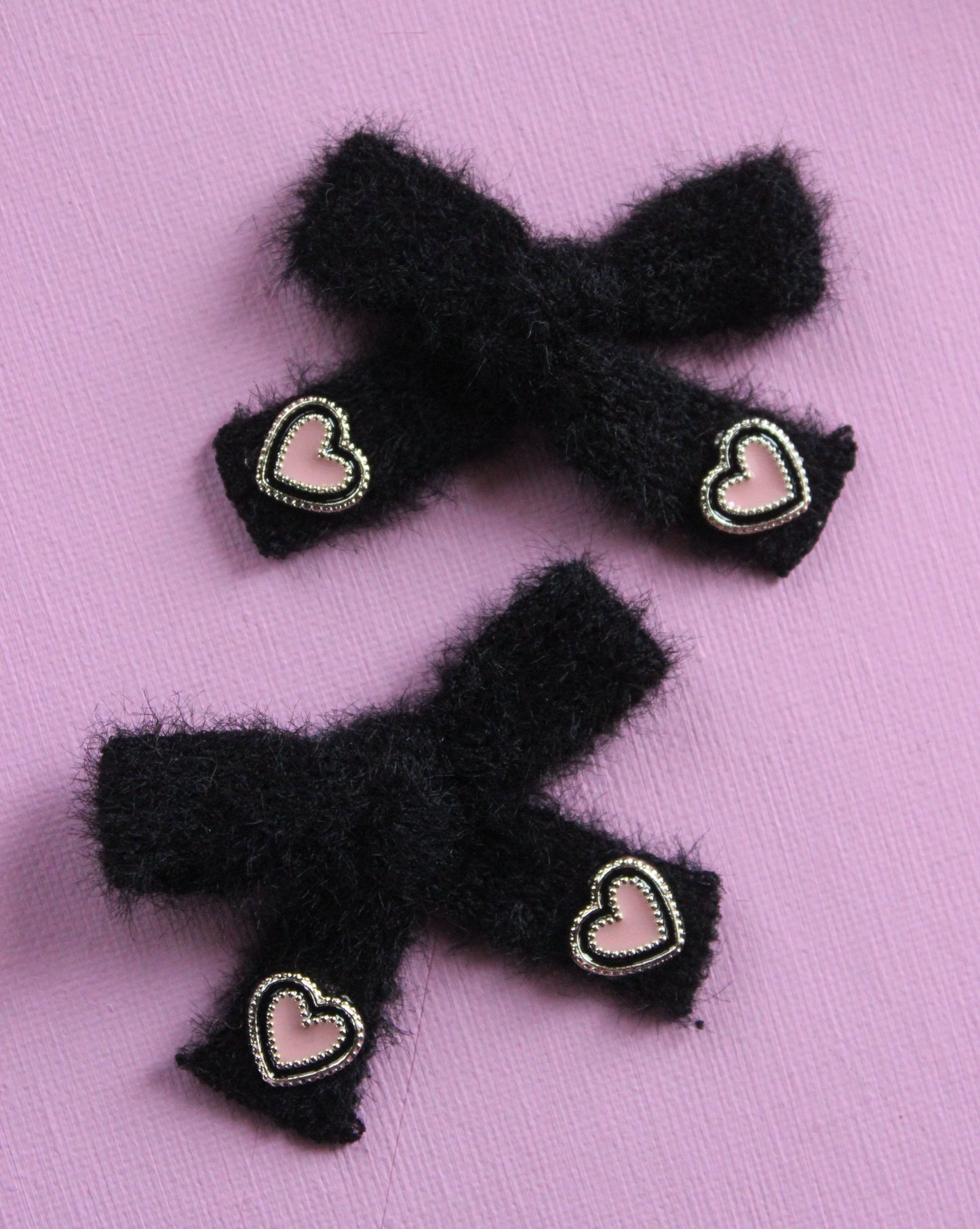 Fluffy Pigtail Bow Clips - Midnight Love
