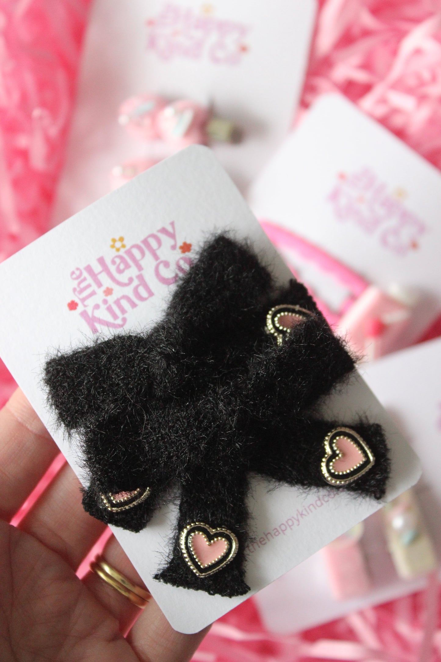 Fluffy Pigtail Bow Clips - Midnight Love